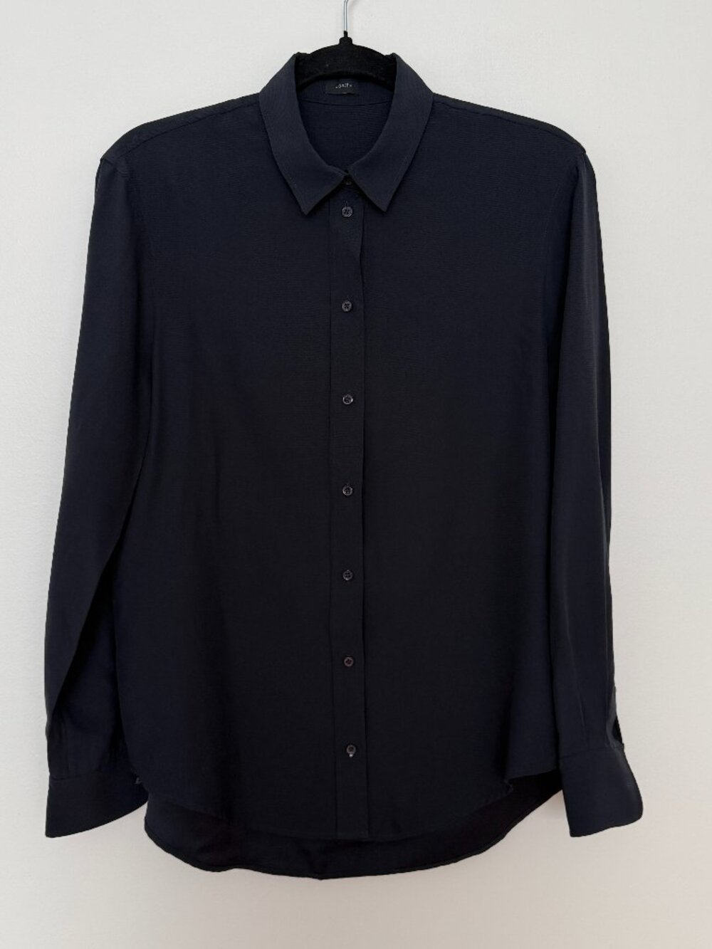 JOSEPH Luxury Dark Navy 100% Silk New Garçon Rib Blouse Button Down - 36 / US S